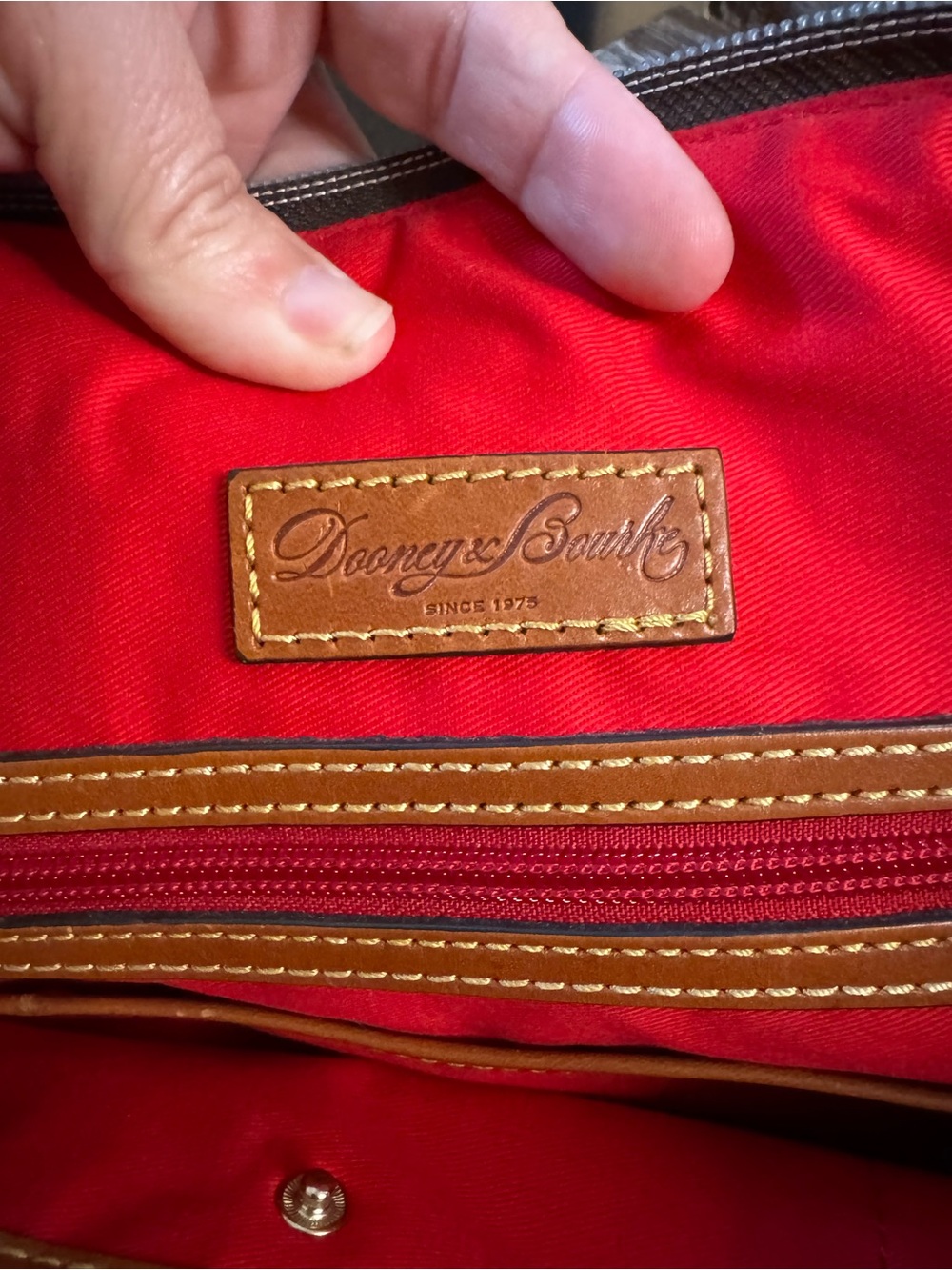 Dooney & Bourke Tan Canvas Satchel with Brown Leather Handles - Picture 14 of 15